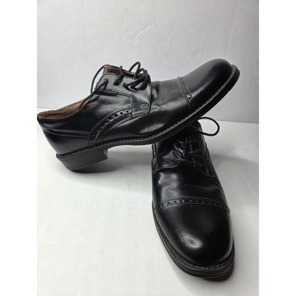 Mens Black Cap Toe‎ Derby Dress Shoes Brogue Detail Lace Up Formal Size 10.5